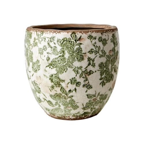 Kruka L - Grön mönstrad - Ø10/19 x 19 cm - www.frokenfraken.se