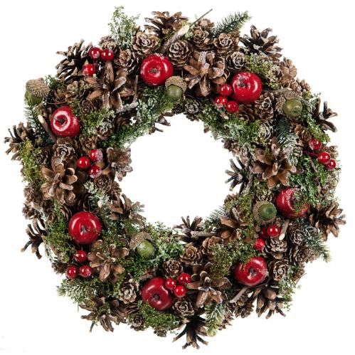 Krans - Julkrans med äpplen och kottar - 33 cm - www.frokenfraken.se