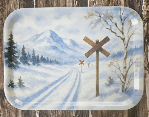 Bricka - Skidspår med ledkryss - 27 x 20 cm - www.frokenfraken.se