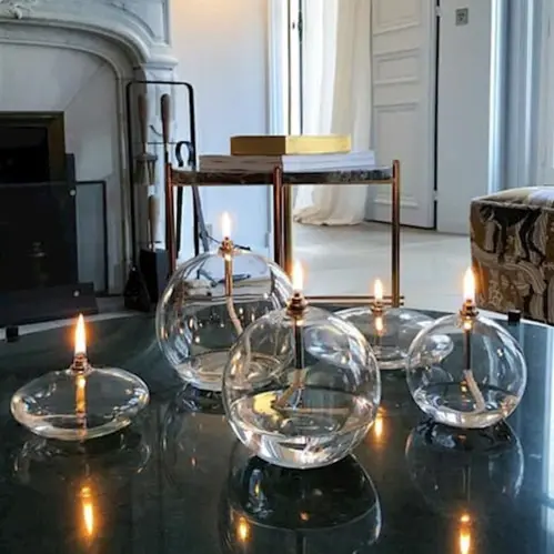Oljelampa - Glas - Rund Boll - Mässing - Ø9 cm - www.frokenfraken.se