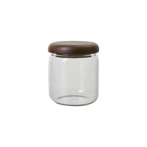 Burk med lock - Klarglas/Brunt trä - Ø8 x 10 cm - www.frokenfraken.se