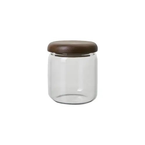 Burk med lock - Klarglas/Brunt trä - Ø8 x 10 cm - www.frokenfraken.se