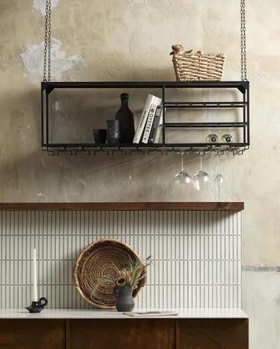 Hängande kökshylla med plats för vinglas - 120 x 43 x 30 cm - www.frokenfraken.se