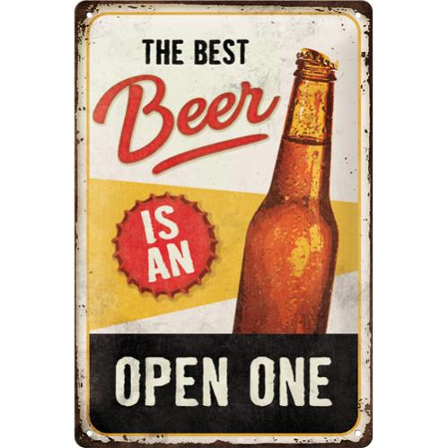 Plåtskylt - The best beer is an open one - 20 x 30 cm - www.frokenfraken.se