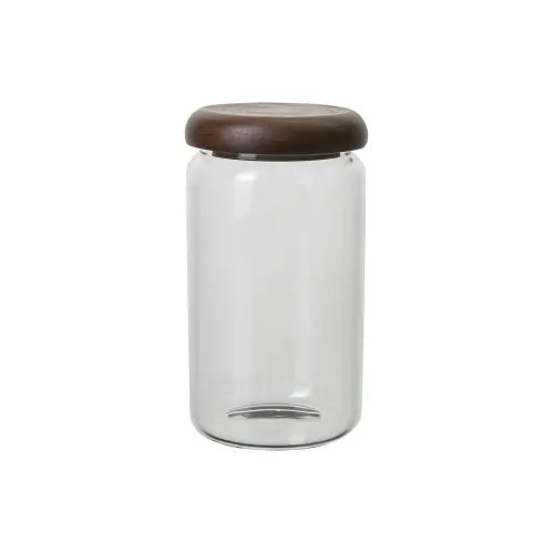 Burk med lock - Klarglas/Brunt trä - Ø8 x 15 cm - www.frokenfraken.se