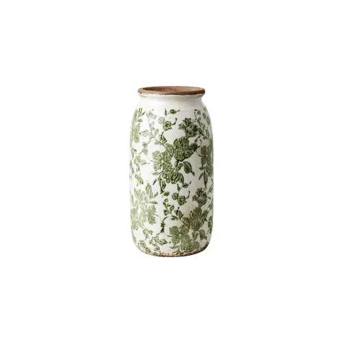 Urna S - Grön mönstrad - Ø11/13 x 25 cm - www.frokenfraken.se