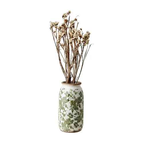 Urna S - Grön mönstrad - Ø11/13 x 25 cm - www.frokenfraken.se