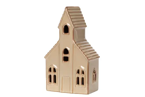 Ljuslykta - Hus - Kyrka - LED - Beige - 18 cm - www.frokenfraken.se