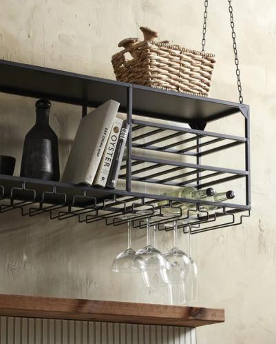 Hängande kökshylla med plats för vinglas - 120 x 43 x 30 cm - www.frokenfraken.se